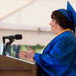 Tawni (Borden) Andrews shares her story about going into college as an adult as the Class of 2019 speaker at South Puget Sound Community Colleges graduation ceremony. Photo by South Puget Sound Community College