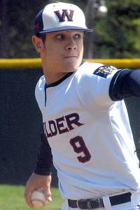 Wilder Junior pitcher Silas Thomas throws in the opening inning against Australia White at Port Angeles Volunteer Field on July 3.                                 Keith Thorpe Olympic Peninsula News Group