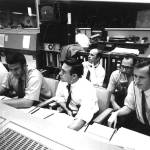 Joey Lazzaro, center (in glasses), worked in the Mission Control Operations Room during the Apollo 11 lunar landing mission in 1969. Photo courtesy of Joey Lazzaro/Shipley Center