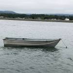 After falling from this small aluminum dinghy, a man was rescued by John Robert Labbe and his family and Sue Cram and Dick Neil in Dungeness Bay on July 4. The boat also had a small outboard motor that Labbe detached and stowed away to make it safer and easier to transport back to John Wayne Marina. Submitted photo by Dick Neil