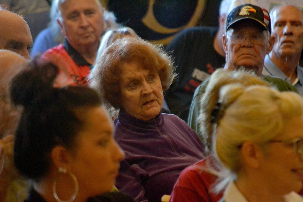 Sandy Collins of Sequim asked multiple questions of Sequim city councilors and staff on whether them being there to oppose the proposed MAT facility mattered. City Manager Charlie Bush replied that they plan to host a meeting about the facility sometime this meeting possibly with the Jamestown SKlallam Tribe and Olympic Medical Center involved. Sequim Gazette photo by Matthew Nash