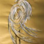 Marilyn Santiagos Asian brush painting of Egret on Yellow Silk. Submitted art