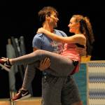 Noah Longs Sky embraces Danielle Lorentzen (Sophie) in Mamma Mia! The pair anticipate being married but Sophie has invited three men who could be her father. Sequim Gazette photo by Matthew Nash