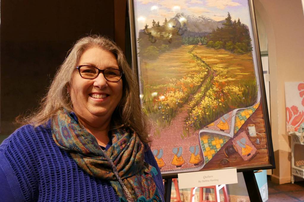 Debbie Harding with her work for Quilters at Olympic Theatre Arts Season Unveiling event in June. Photo submitted.