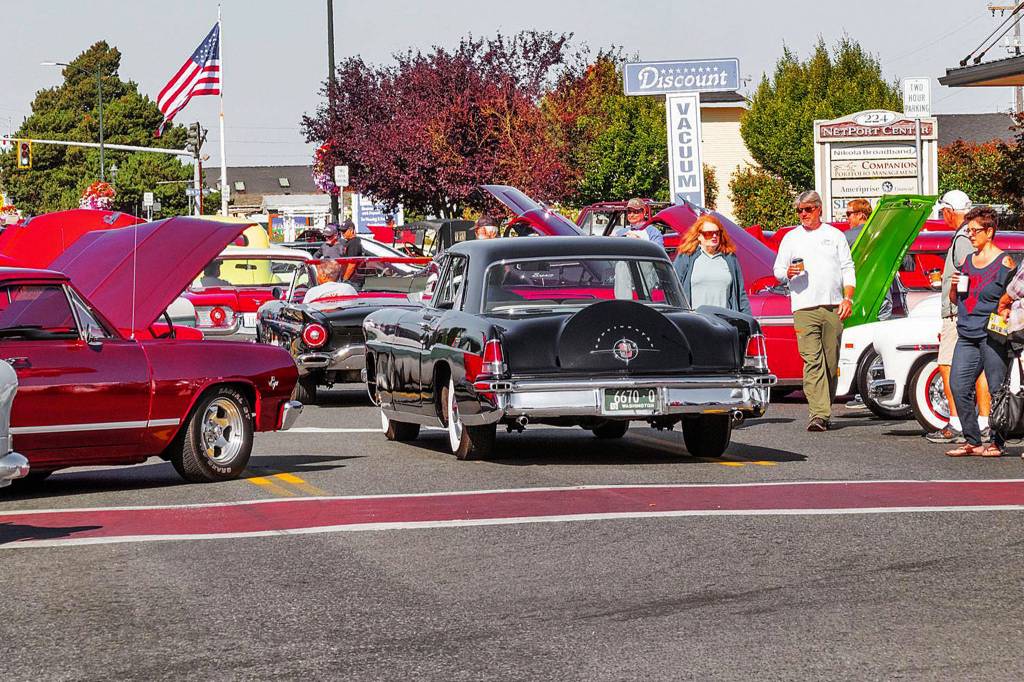 In its first year, more than 150 vehicles lined up downtown for Sequim Prairie Nights. This year, organizers anticipate at least 170 vehicles from 1979 and earlier. Photo by Bob Lampert