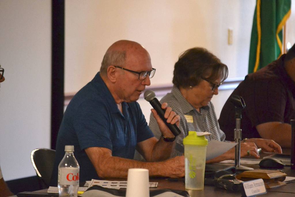 Sequim Mayor Dennis Smith told a crowd of nearly 500 on Monday, We have heard what we thought we would hear and more ... We have lots of things to do. Weve been challenged, certainly, and well deal with it as we can. Sequim Gazette photo by Matthew Nash
