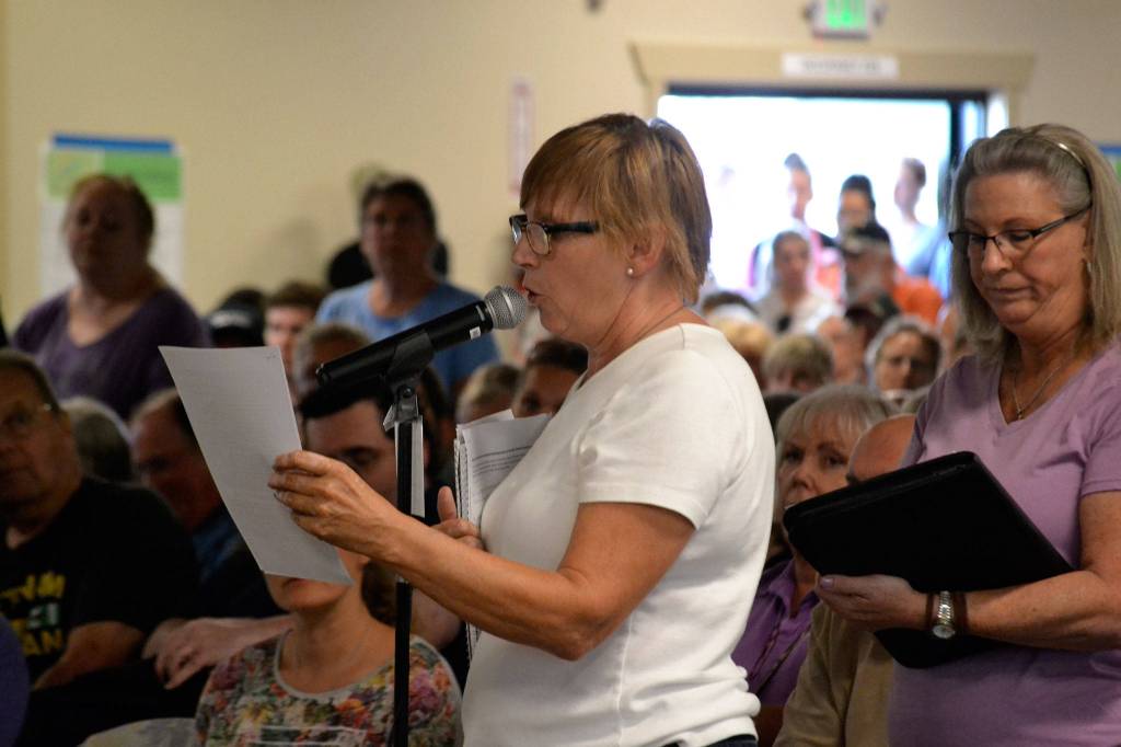 Jodi Wilke, chairman for Save Our Sequim, asked city councilors to impose a moratorium on a proposed Medication-Assisted Treatment Center, property for further requests for no less than one year and an Environmental Impact Study. City of Sequim staff say they plan to review possible options for the center in the coming weeks. Sequim Gazette photo by Matthew Nash