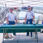 Alan Smith, left, of Sequim, and Jim McLaughlin of Port Angeles welcome visitors to the U.S. Coast Guard Cutter Active during the 2019 Seafair in Seattle. Photo courtesy of USCG Auxiliarist Jim McLaughlin