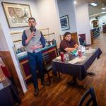 Incumbant Mark Ozias, left, and Brandon Janisse participate in a forum for Clallam County commissioner District 1 candidates at the Port Angeles Business Association meeting in Port Angeles on Tuesday. (Jesse Major/Peninsula Daily News)