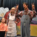 Charity (Maia Brewer) and her Mother (Emily McAliley) listen to Father (Ashton Drew) spin a yarn about the dragon he just saw. Sequim Gazette photo by Matthew Nash