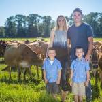 Ryan and Sarah McCarthey of Dungeness Valley Creamery, pictured here with boys Tyler (left) and Wade, are to be awarded the North Olympic Land Trusts Farmer of the Year at the organizations 2019 Harvest Dinner on Sept. 15. Photo courtesy of North Olympic Land Trust