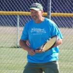 Sequim High School boys tennis head coach Mark Textor waits for a serve during a practice in September. Textor is going to have a busy season with what he called a very young team that needs more experience. This is definitely a year to make improvements for our players, for them to get better and gain experience, Textor said. Sequim Gazette photo by Conor Dowley