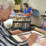 Watercolor remains a mainstay at the Shipley Center for painters like Melinda Griffith, left, and Lori Rice. They paint on Thursdays with teacher Judy Priest.