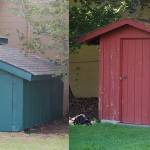 Right, the Pioneer Memorial Park storage shed before Ian Thills Eagle Scout project began in mid-August. Left, the shed after the projects completion in early September. Thill said that the project was a lot of work, but it was well worth the effort to see it done. Sequim Gazette photo by Conor Dowley