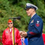 U.S. Coast Guard Petty Officer First Class Sam Allen speaks during a ceremony in Port Angeles honoring public safety officials on the 18th anniversary of the 9/11 terrorist attacks Wednesday. (Jesse Major/Peninsula Daily News)