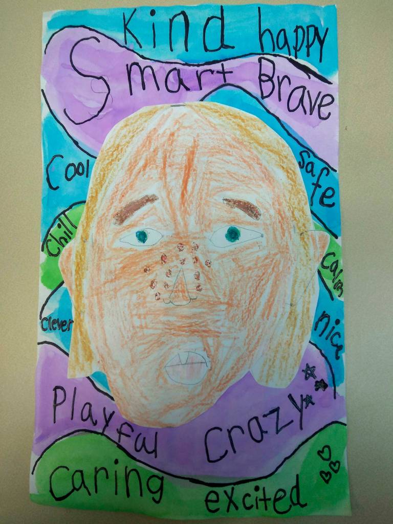 Olivia Thompson and other second-graders in Aria Benners class at Helen Haller Elementary created self-portraits. They learned about the proportions of the face and practiced using adjectives to describe themselves. Submitted art