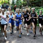Runners from Port Townsend, Olympic and Sequim break from the starting line at an Olympic League meet at Robin Hill County Park on Sept. 18. Sequims girls edged Port Townsend by a point in the first league meet of the 2019 prep season. Sequim Gazette photo by Michael Dashiell