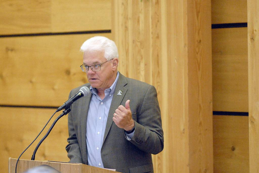 Peninsula College President Luke Robins addresses students at a leadership conference Sept. 17 on the colleges Port Angeles campus. Photo by Keith Thorpe/Peninsula Daily News