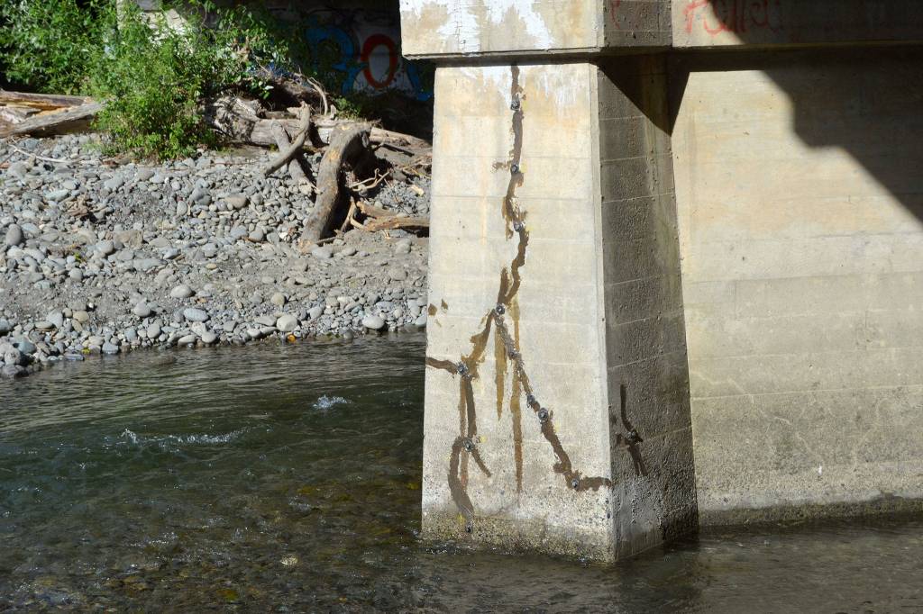 In the summer, Bruch & Bruch Construction, Inc., crewmen dug 11 feet to place riprap to prevent bridge scour on the Ward Bridge. They also added epoxy to help reinforce the bridges piers.