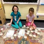 Elyssa Cunningham and Ellie Roedell, both second-graders in Doreen Minards class at Helen Haller Elementary School, use a math routine called Counting Collections as an introduction to learning about place value. Submitted photo