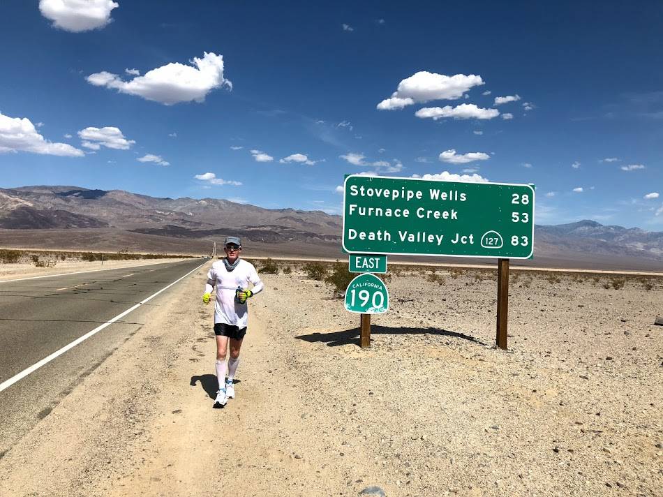 Left: Hot enough for you? Will Thomas makes his way across Death Valley National Park in July 2018, part of the Badwater 135-mile race. Right: Thomas braves the sub-zero elements in the Susitna 100-mile race in Alaska in 2018.
