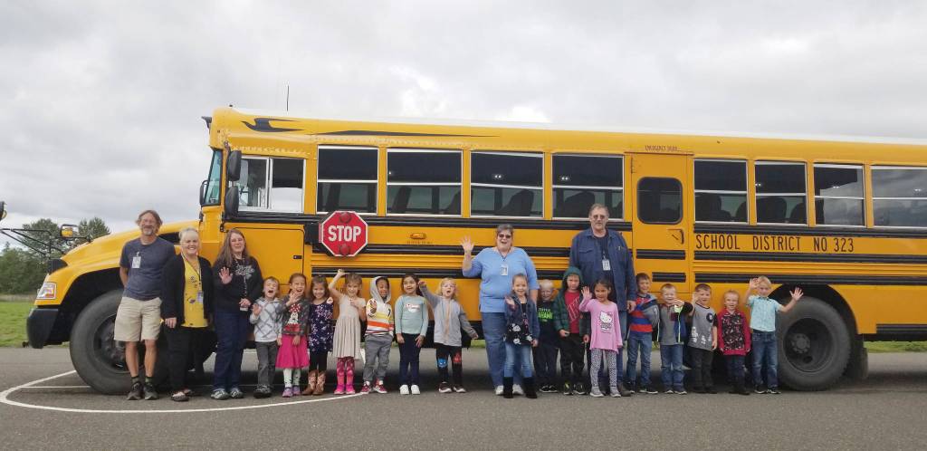 Kindergarten students from Kelli Mishkos class learned about bus safety on Sept. 27 during Greywolfs Friday Focus. The kids enjoyed sitting on the bus and received a coloring book from the bus drivers afterwards. Submitted photo