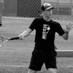 Nico Zingaro returns a serve in the second set of his match against North Kitsaps Chris Schuchart on Sept. 25, which he would win 6-2 to win the match. Zingaro was Sequims only undefeated player on the week, not dropping a single set in three matches. Sequim Gazette photo by Conor Dowley