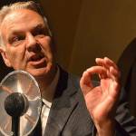 Mark Valentine narrates Orson Welles parts from the radio play War of the Worlds. Director Olivia Shea said they recreate the original play but add more audience interaction and emotion. Sequim Gazette photo by Matthew Nash