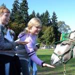 Isla Frisby provides a treat for Murphy the donkey as Kaitlyn Carpenter reacts after he quickly ate a treat from her hand. Murphy was one of the many four-legged friends on-hand with the Back Country Horsemen Peninsula Chapter during the Dungeness River Festival. Kaitlyn and Isla said it was their first time feeding a donkey before.