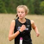 Sequim junior Jessica German, pictured here in a Sept. 27 league meet at Robin Hill County Park, set a personal best 5k mark and placed fifth as the Wolves swept North Mason and Kingston in Belfair on Oct. 2. Sequim Gazette file photo by Michael Dashiell