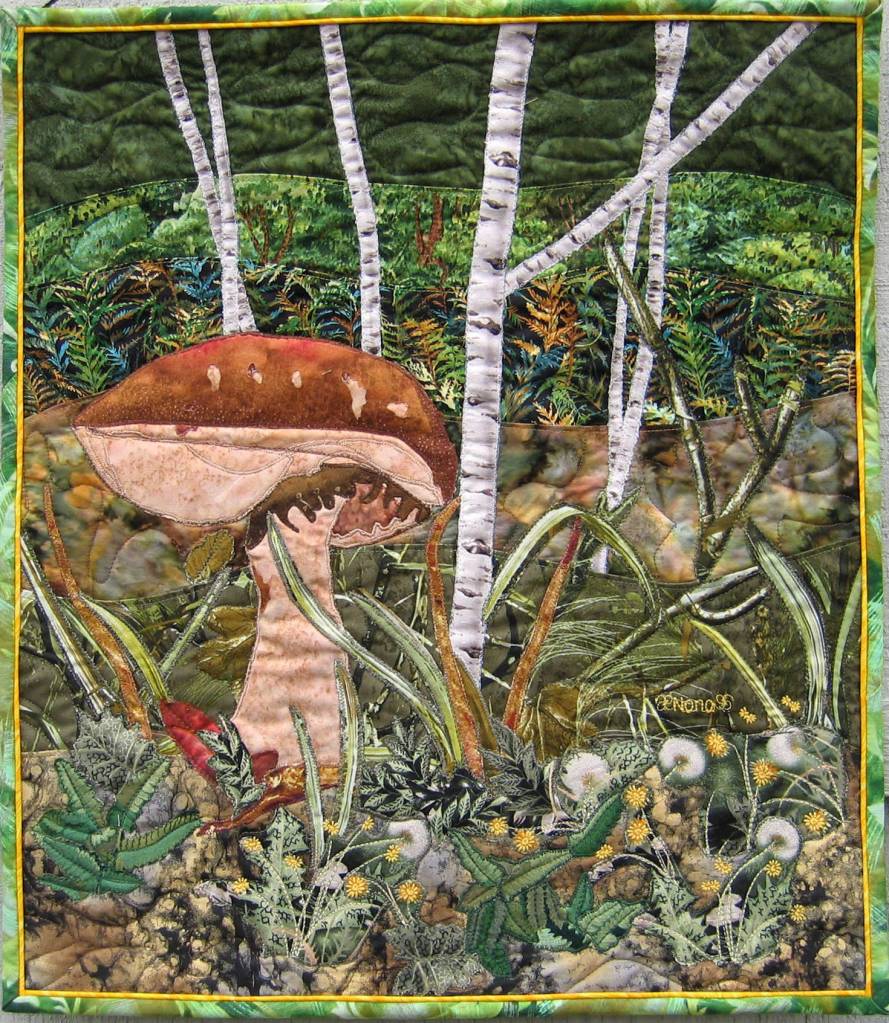 King Boletus by Nona Giersch, a featured artist at the fiber arts exhibition Irresistible Aesthetics – Beauty, Absorption, & Ideology at Sequim Museum & Arts. Submitted art