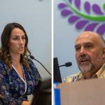 Candidates for the District 3 position on the Sequim School District Board of Directors, Beth Smithson and incumbent Jim Stoffer, speak during a League of Women Voters forum. (Jesse Major/Peninsula Daily News)