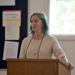 Amy Miller, a community change agent for the ReDiscovery program, speaks to Sequim Cares in September. She said the biggest difference people can make with the homeless is to be kind, see each person as an individual and not make prejudgments. Sequim Gazette photo by Matthew Nash