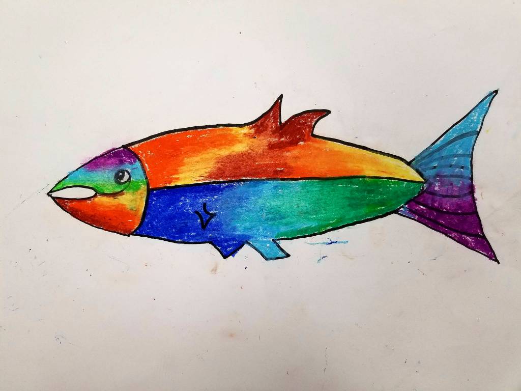 Art by Adison Skaarer, a fifth-grade student in Brittney Rothwells class at Helen Haller Elementary School, as part of a follow-up lesson to a visit to the Dungeness River Festival. Photo by Saxon Holt