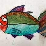 Art by Kaleb Delph, a fifth-grade student in Mary Himleys class at Helen Haller Elementary School, as part of a follow-up lesson to a visit to the Dungeness River Festival. Photo by Saxon Holt