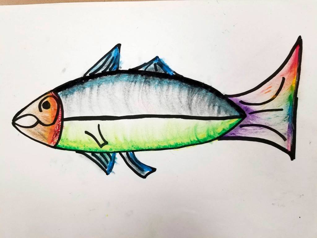 Art by Leila Sanderson, a fifth-grade student in Ton Vincents class at Helen Haller Elementary School, as part of a follow-up lesson to a visit to the Dungeness River Festival. Photo by Saxon Holt