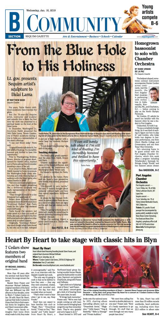 From Blue Hole to His Holiness (Jan. 16, 2019) earned Sequim Gazette reporter Matthew Nash a first place in Story on the Arts at the the Washington Newspaper Publishers Associations 2019 Better Newspaper Contest.