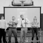 Trying their best to snag a cookie off their own heads without using their hands at a Homecoming assembly contest on Sept. 21, 2018, are Sequim High School students (from left): Anthony Norton, freshman; Jackson Lindorfer, sophomore; Jarrett Allen, senior, and Maddie Grider, junior. The photo earned earned Sequim Gazette editor Michael Dashiell a first place in the Black-and-White Feature/Portrait/Pictorial Photo category at the the Washington Newspaper Publishers Associations 2019 Better Newspaper Contest. Sequim Gazette photo by Michael Dashiell