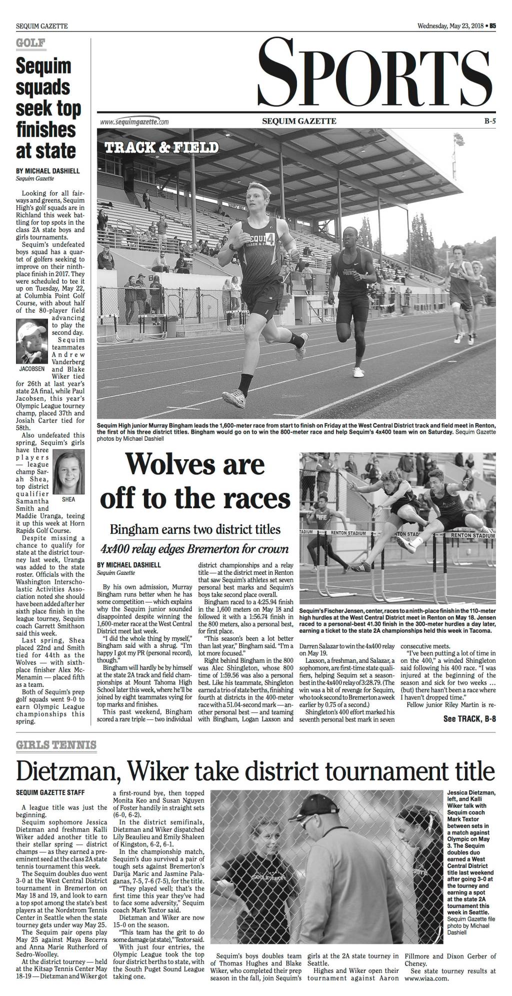 &ldquo;Wolves are off the the races&rdquo; (May 23, 2019) earned Sequim Gazette editor Michael Dashiell a first place in Story on the Arts at the the Washington Newspaper Publisher&rsquo;s Association&rsquo;s 2019 Better Newspaper Contest.