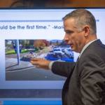 Michael Sanders, representing Clallam Transit System, tells jurors this is the first case of anyone falling over a Clallam Transit System tree box while listing other similar examples across Clallam County. (Jesse Major/Peninsula Daily News)