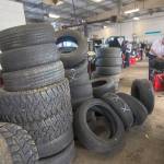 Tires punctured by screws sit at Les Schwab in Port Angeles. The State Patrol said Sunday that hundreds of screws were left on Highway 101 east of Port Angeles by accident after falling out of somebodys vehicle. Photo by Jesse Major/Peninsula Daily News