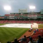 Fenway in the rain … they put the tarp on and took it off three times, I think. Photo by Michael Dashiell