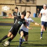 Storm Kings Eli Gish (center right) battles for the ball in a Nov. 2 match-up against Club Three Rivers at Peninsula Colleges Wally Sigmar Field. Despite the loss, Storm King is in second place in Regional Cub Leagues Division 2 standings. Sequim Gazette photo by Michael Dashiell