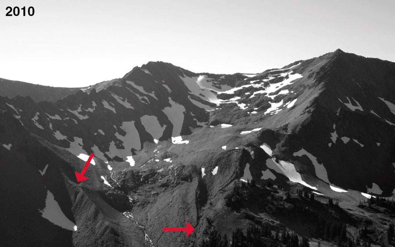 The Lillian Basin shows little evidence of the former glacier in 2010. Photo courtesy Olympic National Park