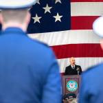 Rear Adm. Christopher Scotty Gray of the U.S. Navy provides his remarks during the Veterans Day ceremony at U.S. Coast Guard Air Station/Sector Field Office Port Angeles.