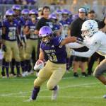 Sequims Michael Young, pictured here in the Wolves season-opening win over Washington, was named a 2019 All-Olympic League first-teamer on both sides of the ball, for his play at receiver and the secondary. Sequim Gazette file photo by Michael Dashiell