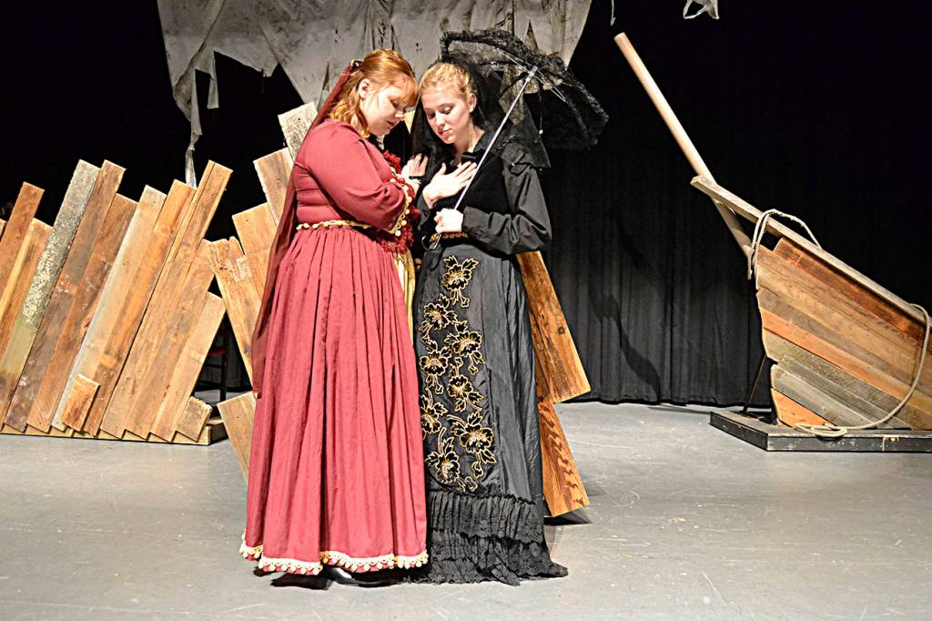 Brii Hingtgen as Maria consoles Meg Vander Velde as Lady Olivia after she is separated from her brother Sebastian. Sequim Gazette photo by Matthew Nash