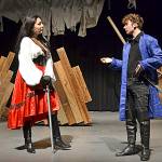 Gloria Barrera Reyna as Antonieta helps Kyle DeSummas Sebastian regain his footing after he was thought lost at sea in William Shakespeares Twelfth Night. Sequim Gazette photo by Matthew Nash