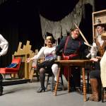Chloe Corbin , as Malvolio, scorns Fest the Fool (Erin Quintero), Sir Toby (Kenzie Camp), Sir Andrew (Kaylee Dunlap) and Fabian (Jennessa Robinson) for making a ruckus in Sequim Highs Twelfth Night. Sequim Gazette photo by Matthew Nash