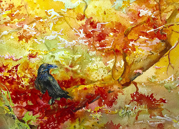 Ravens Gold by Mary Hughes, who along with other North Olympic Watercolorists (NOW) will present art during the Dec 6 First Friday Art Walk at Harbor Audiology and Hearing Center, 538 N. Fifth Ave. Submitted art